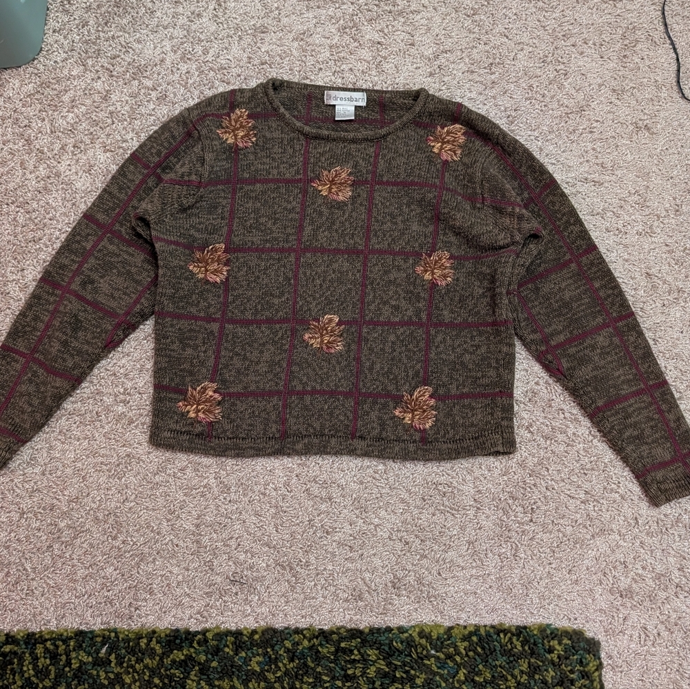 Dressbarn Olive Sweater with Floral Accents